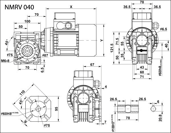 Габаритные и присоединительные размеры NMRV 040